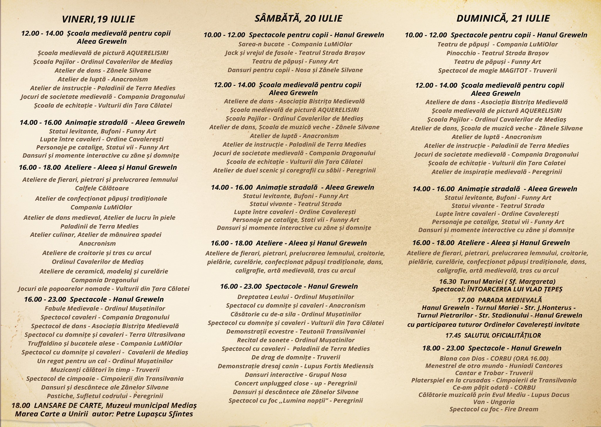 Astăzi începe Festivalul Mediaș, cetate medievală. Târg de meșteșuguri vii | Programul complet