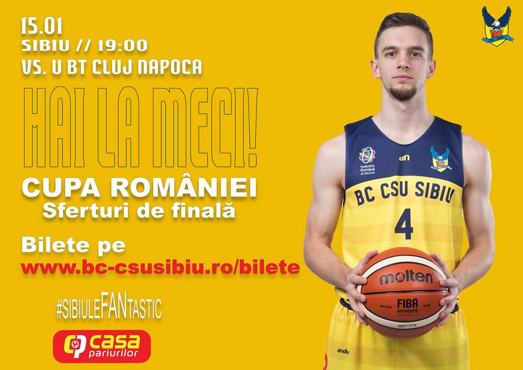 Formația galben-albastră întâlnește gruparea U BT Cluj Napoca în Sferturile de finală ale Cupei României