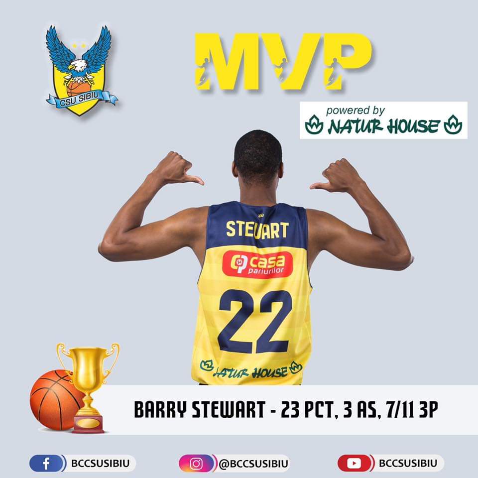 Barry Stewart, cel mai bun jucător al BC CSU Sibiu care a marcat 23 de puncte