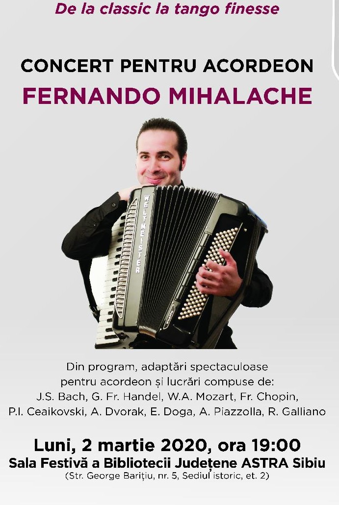 Concert pentru acordeon susținut de Fernando Mihalache la Biblioteca ASTRA