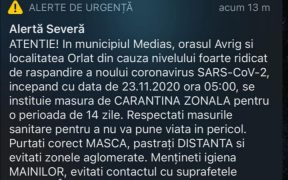 ISU Sibiu a transmis mesaje de avertizare și informare RO - ALERT privind carantinarea Mediașului, Avrigului și Orlatului