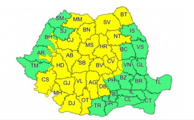 Vremea în weekend - Sibiu sub cod galben de ploi, grindină și vijelii cod-galben