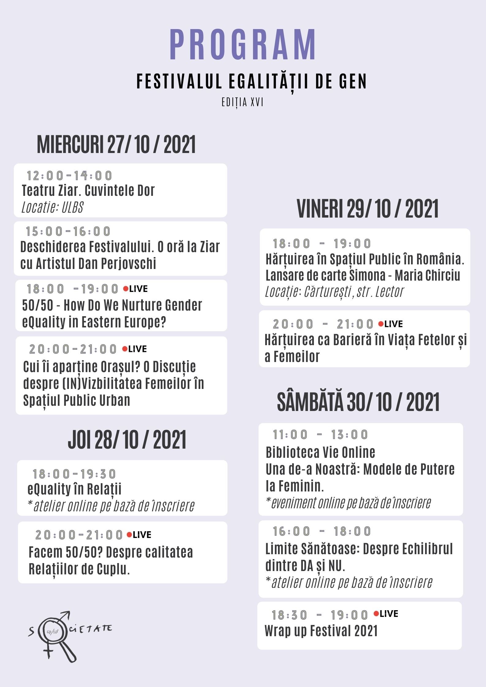 50-50: calitate prin egalitate este tema Festivalului Egalității de Gen