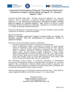 Comunicat de presă - Începerea Proiectului “Dezvoltarea infrastructurii Ambulatoriul Integrat al Spitalul Militar de Urgență “Dr. Alexandru Augustin“ Sibiu”