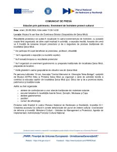 Comunicat de presă - „Educăm prin patrimoniu. Eveniment de închidere proiect cultural”