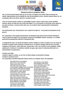 Scrisoarea primarilor PNL din județul Sibiu privind alegerile parlamentare din 1 decembrie